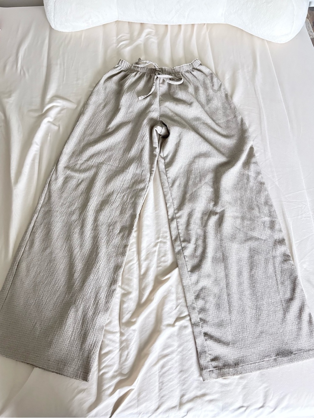 Zara Beige Textured Wide-Leg Knit Pants